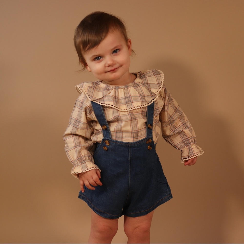 Plaid Overall Short Set Collared Matching Set - Picture 11 of 11